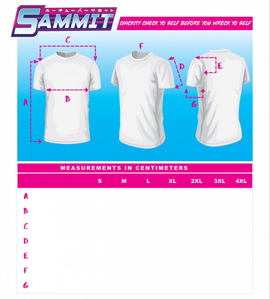 Sammit Tシャツ サイズチャート