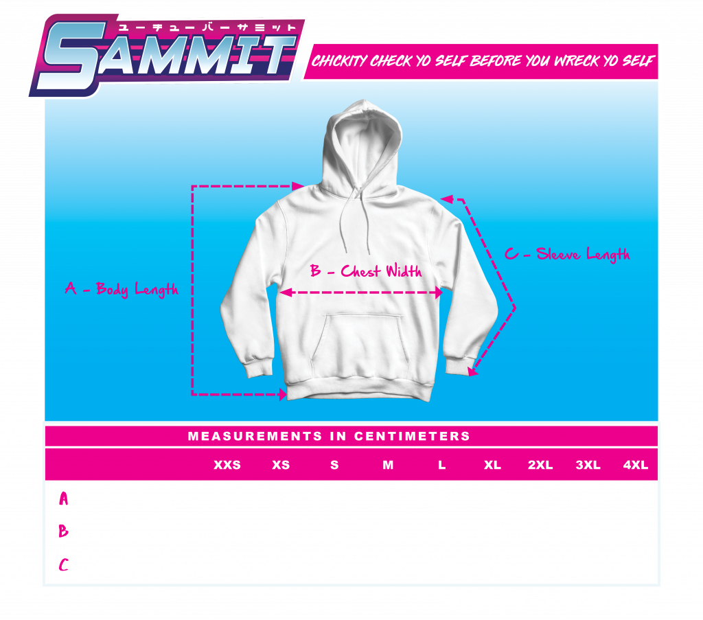 SAMMIT HOODIE SIZING CHART